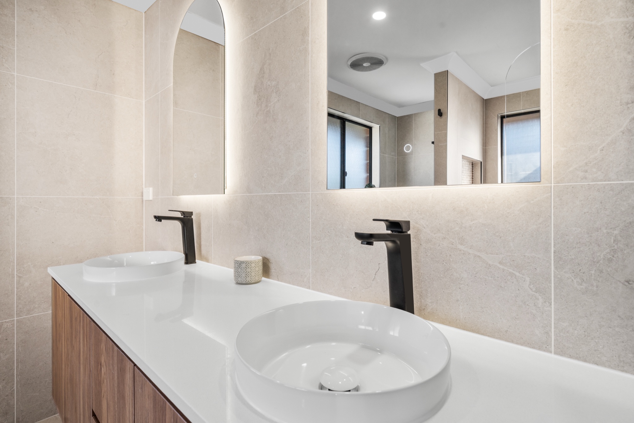 Limestone-look bathroom, second view